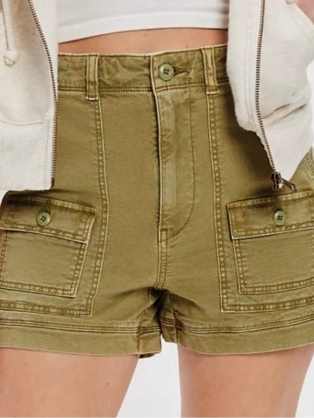American Eagle Highest Rise 90's Boyfriend Short Olive Green Utility Stretchy